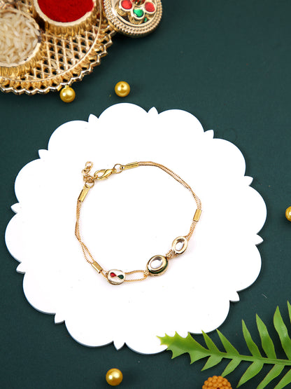 Simple Kundan Designed Bracelet Rakhi