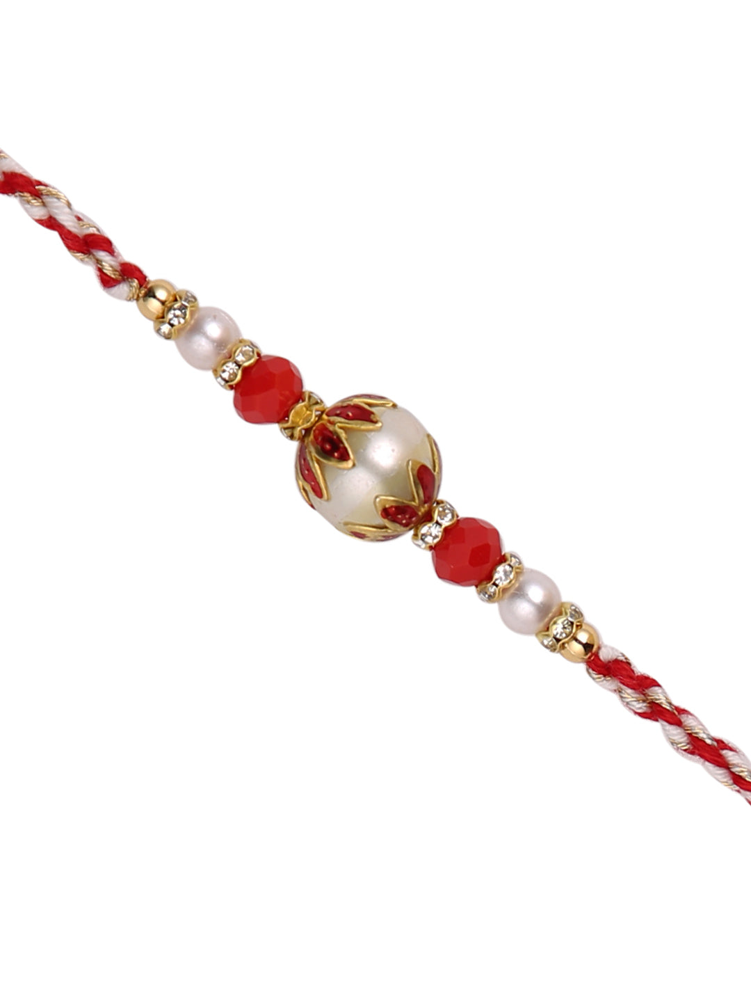 Red & White Twisted Rakhi with a Pearl
