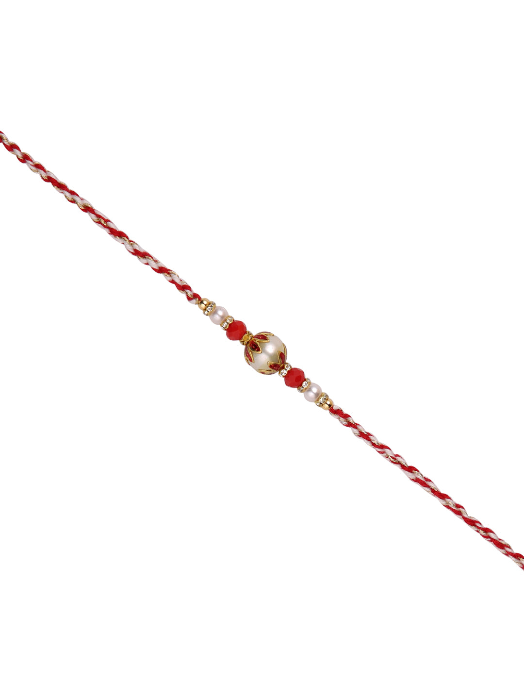 Red & White Twisted Rakhi with a Pearl