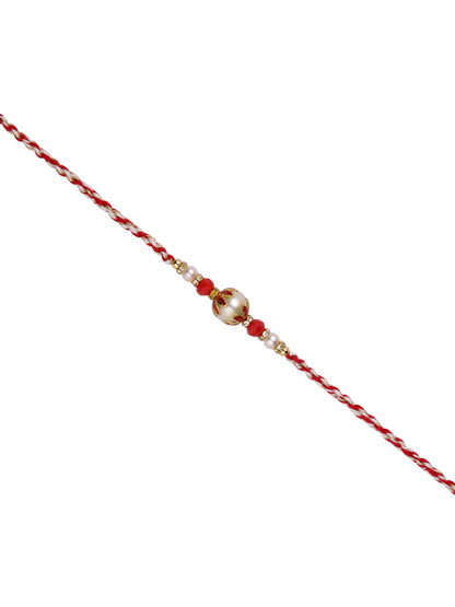 Red & White Twisted Rakhi with a Pearl