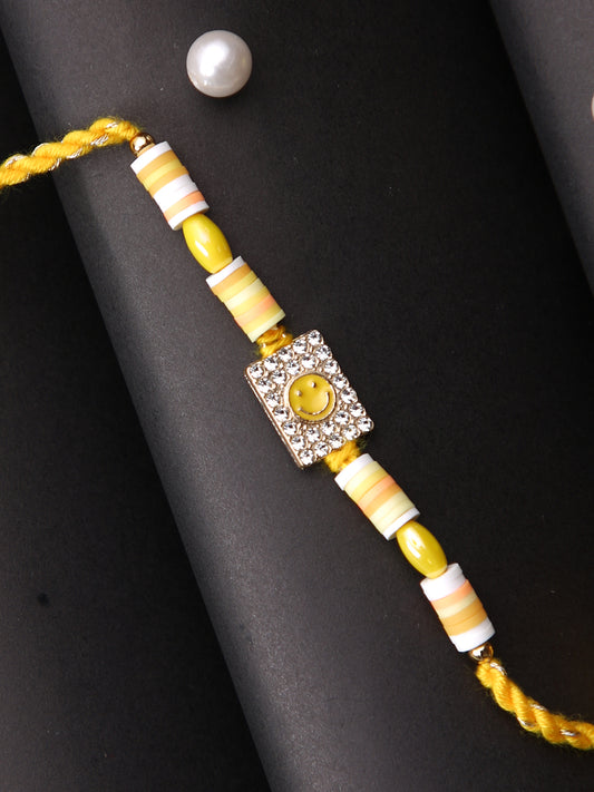 Yellow Smiley Studded Multistrand Rakhi