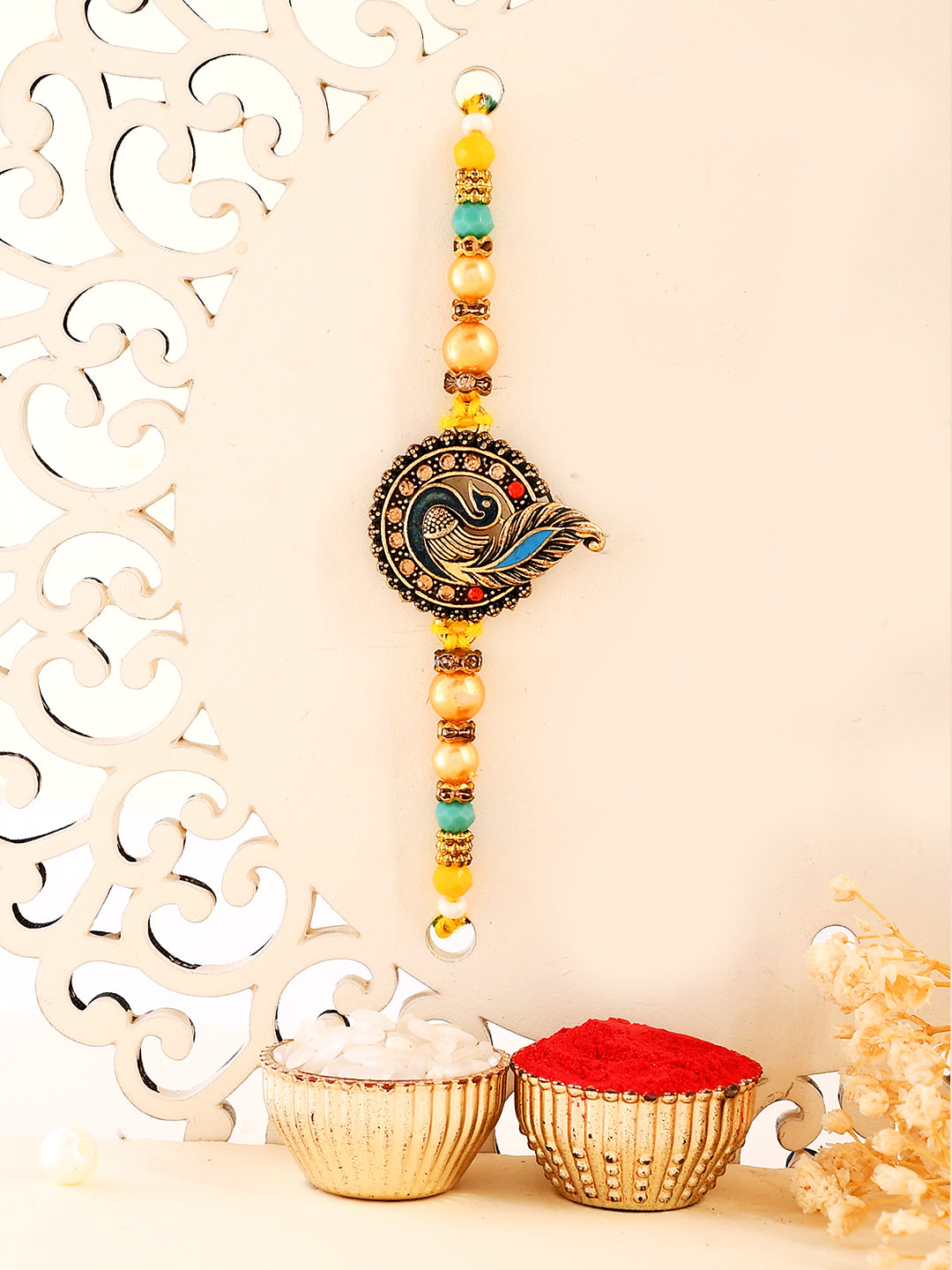 Peacock Feather Charm Rakhi