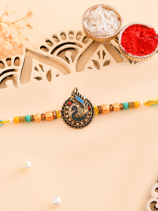 Peacock Feather Charm Rakhi