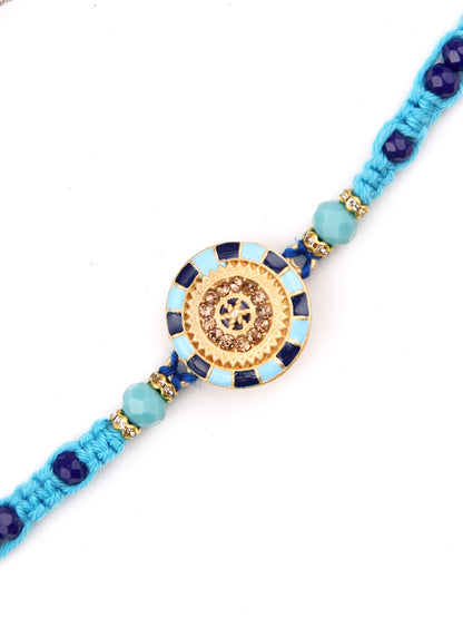 Blue & Gold Enameled Beaded Single Rakhi