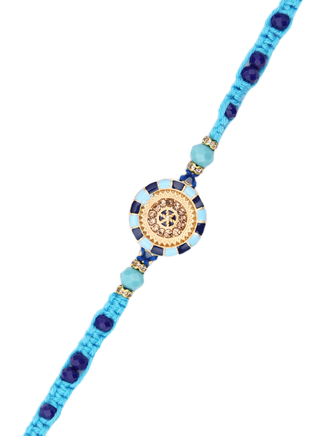 Blue & Gold Enameled Beaded Single Rakhi