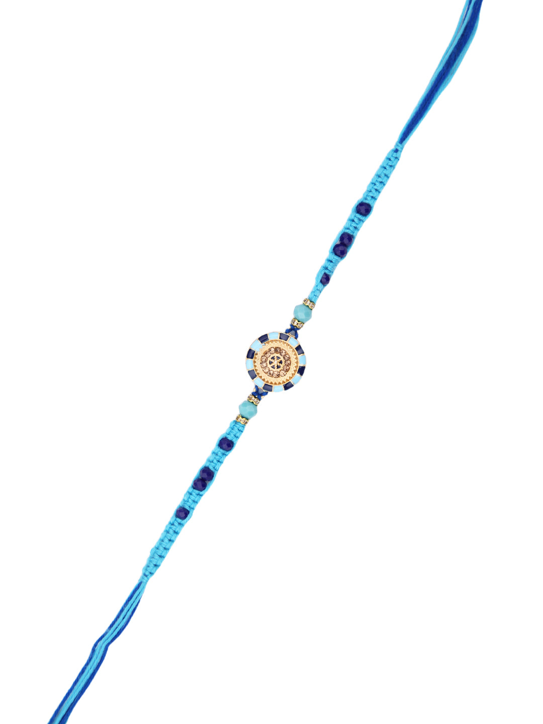 Blue & Gold Enameled Beaded Single Rakhi