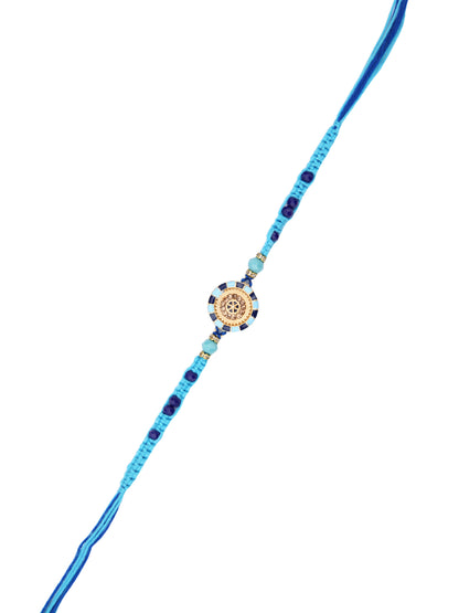 Blue & Gold Enameled Beaded Single Rakhi