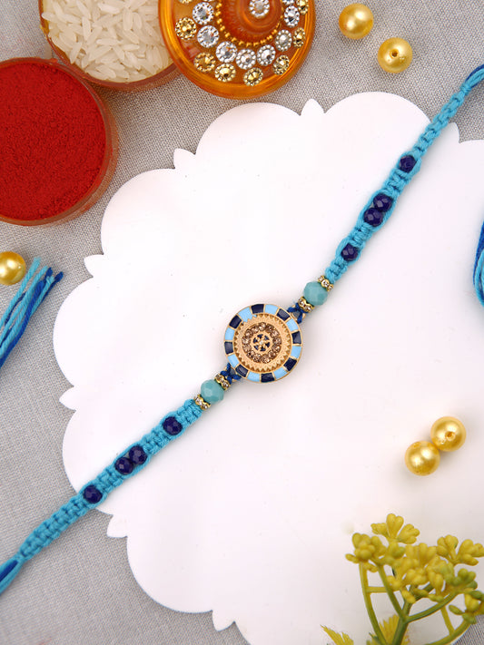 Blue & Gold Enameled Beaded Single Rakhi