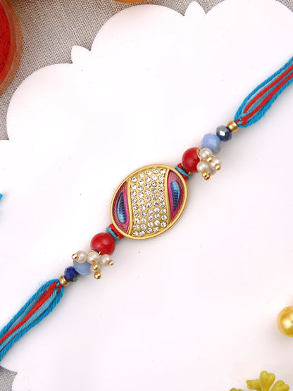 AD on Oval Designed Beaded Single Rakhi