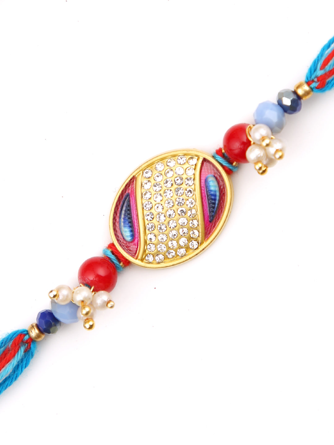 AD on Oval Designed Beaded Single Rakhi