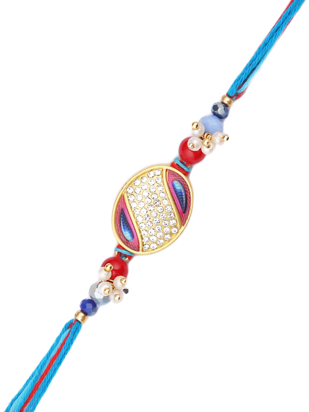 AD on Oval Designed Beaded Single Rakhi