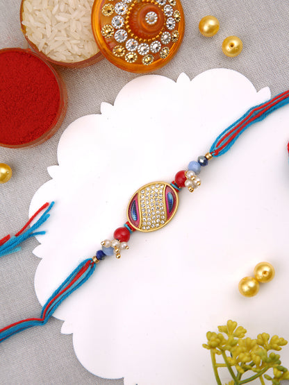 AD on Oval Designed Beaded Single Rakhi