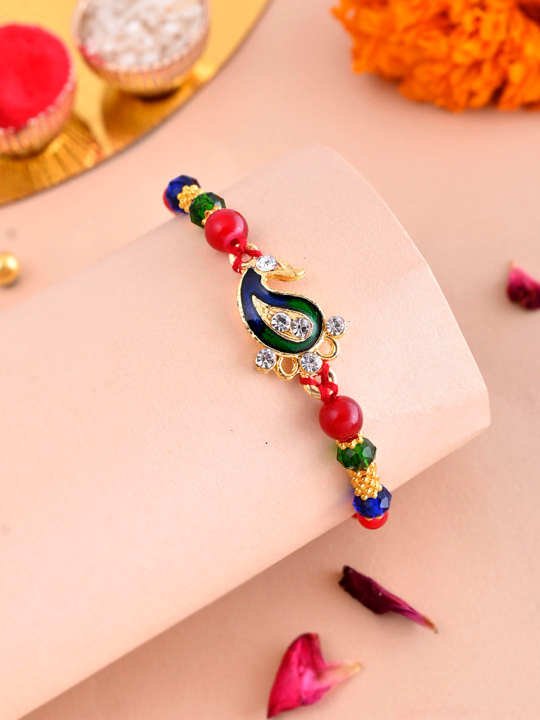 Multicolored Beads Mango Work Single Rakhi