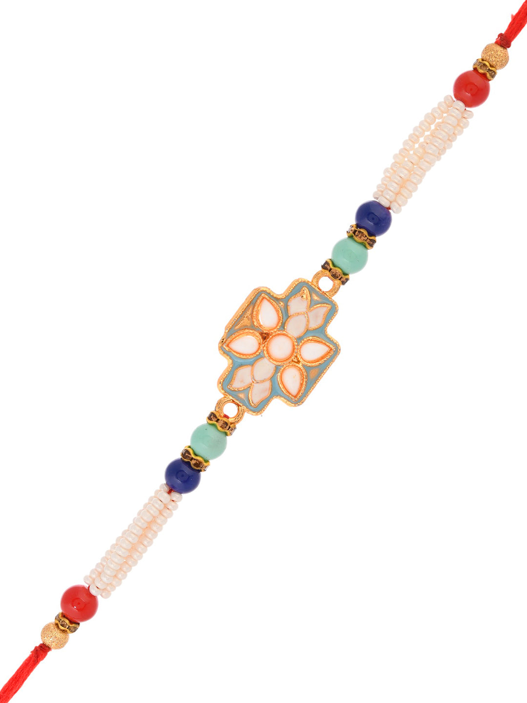 White Floral Beaded Single Rakhi