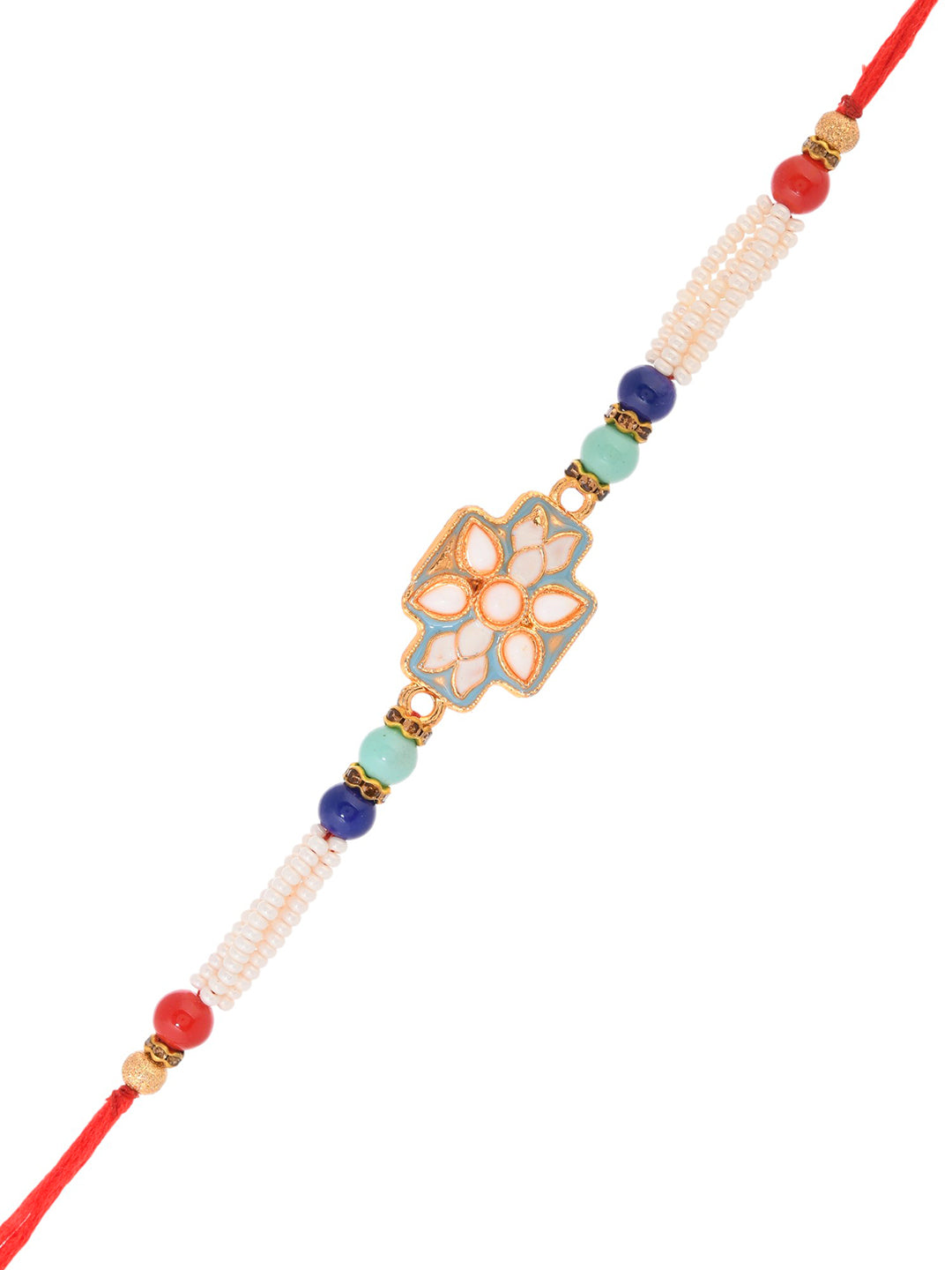 White Floral Beaded Single Rakhi