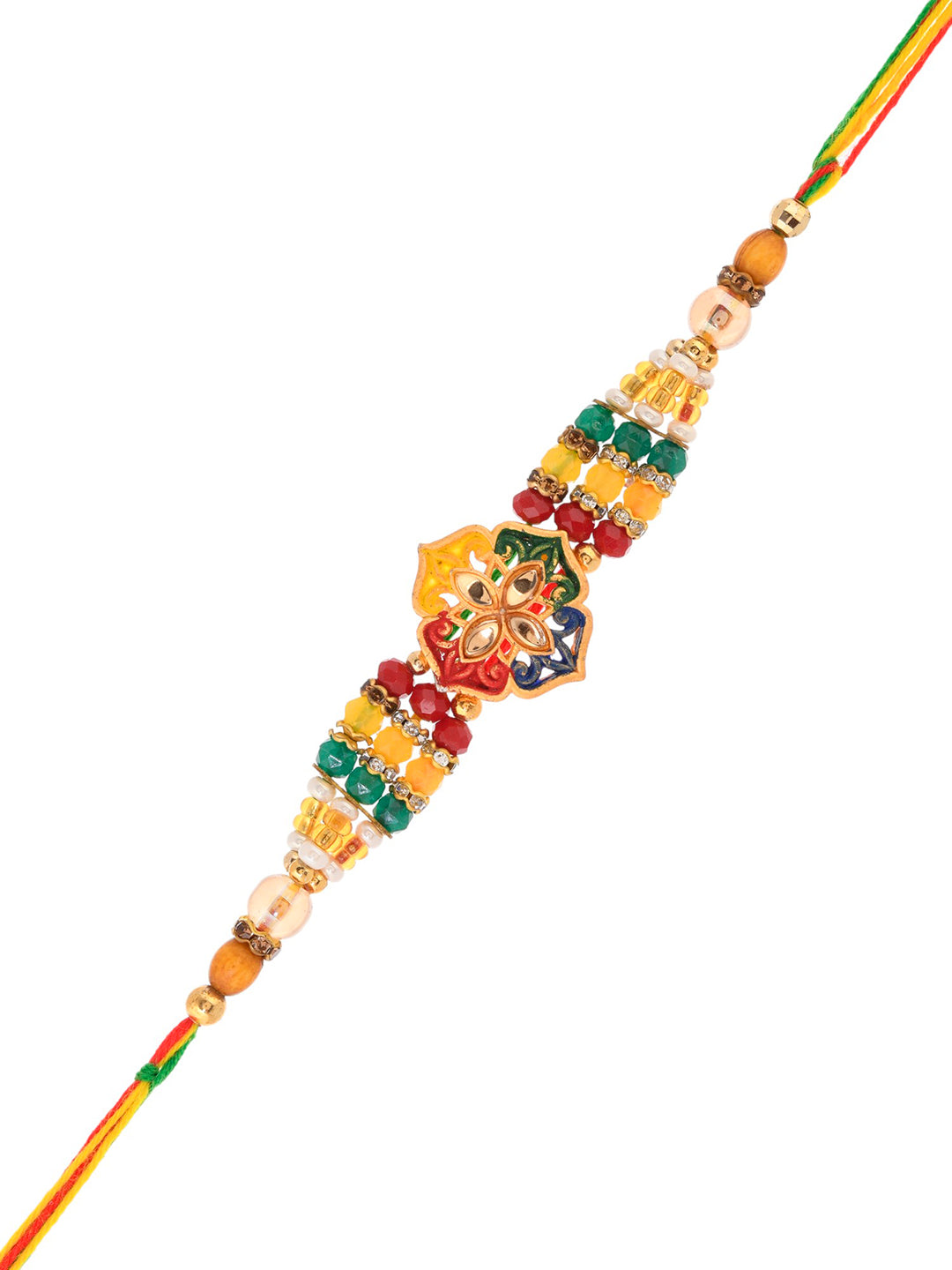 Multi Coloured Enameled & Engraved Artisan Rakhi