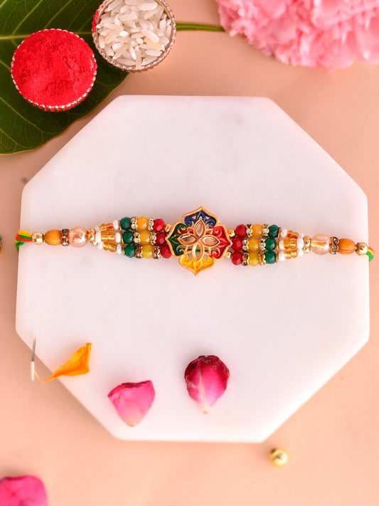 Multi Coloured Enameled & Engraved Artisan Rakhi