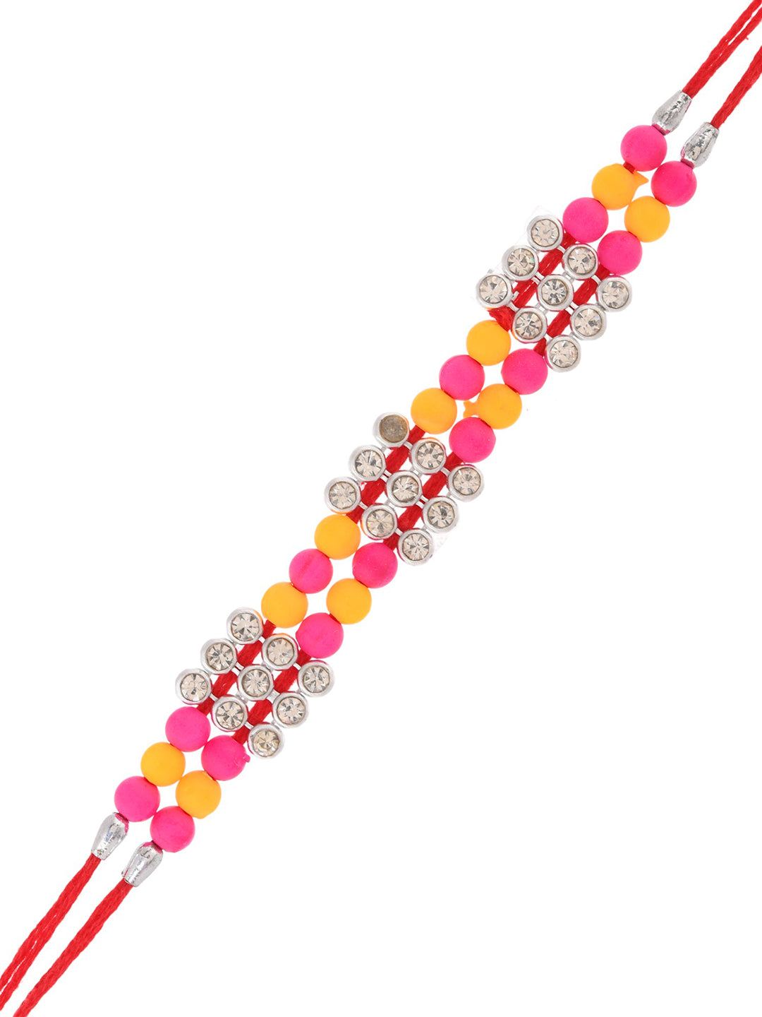 Pink & Yellow Multi Beaded Single Rakhi