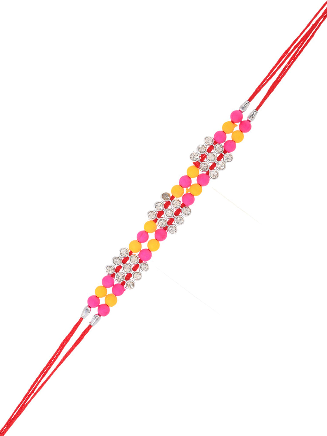 Pink & Yellow Multi Beaded Single Rakhi