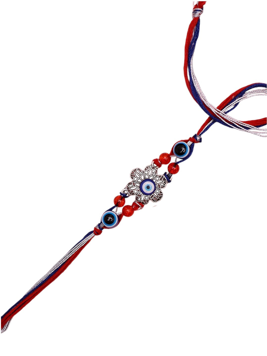 Traditional Handcrafted Rakhi with Evil Eye Beads and Metal Detailing