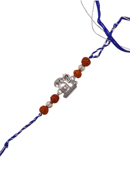 Traditional Ethnik Shiv Rakhi With Rudraksha And Antique Silver Detailing
