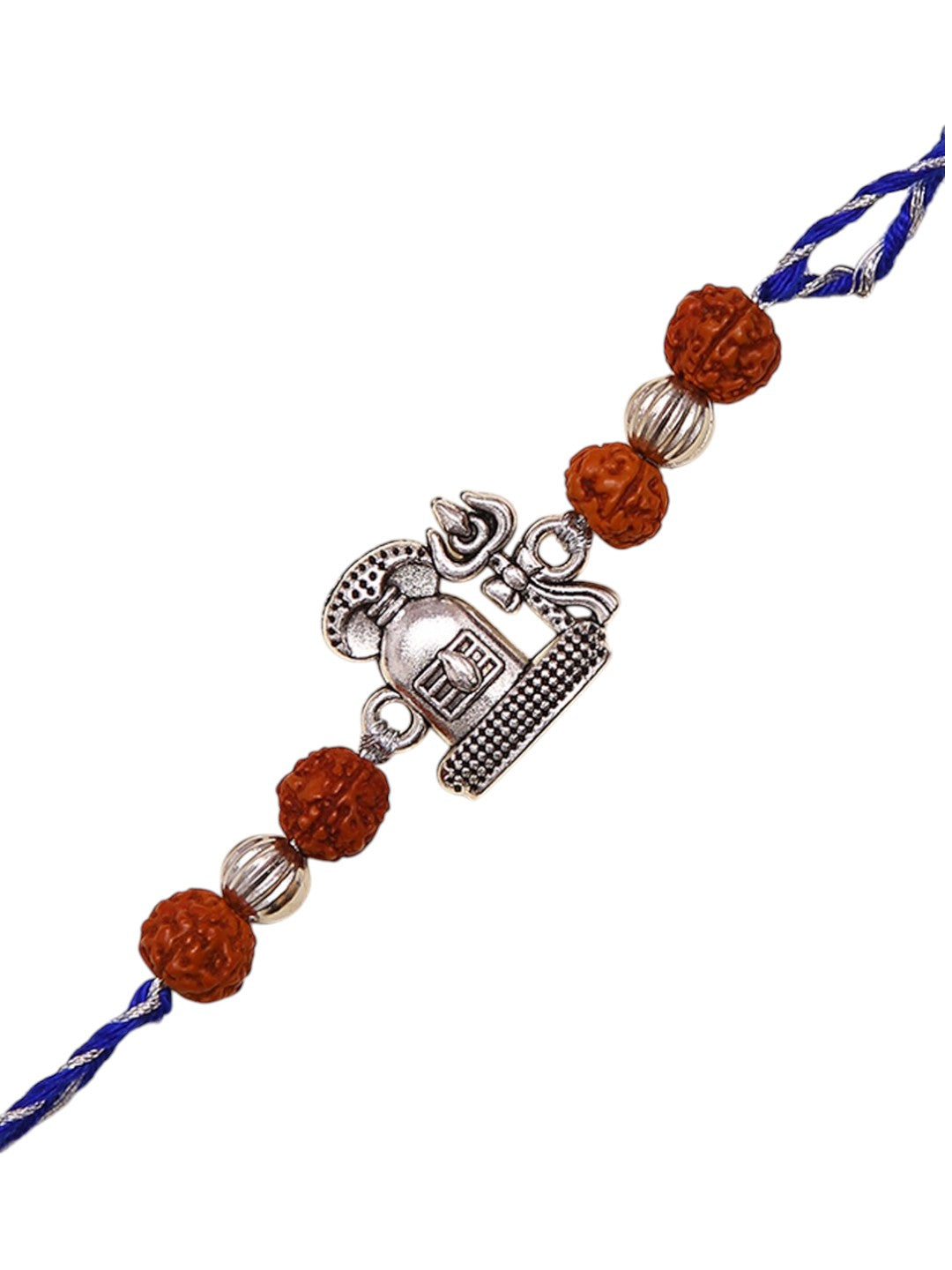 Traditional Ethnik Shiv Rakhi With Rudraksha And Antique Silver Detailing