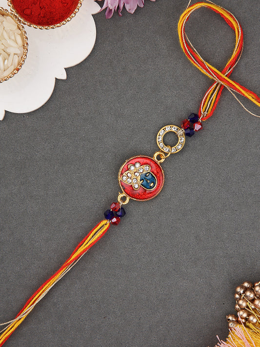 Divine Krishna Rakhi with Traditional Artwork and Vibrant Threadwork