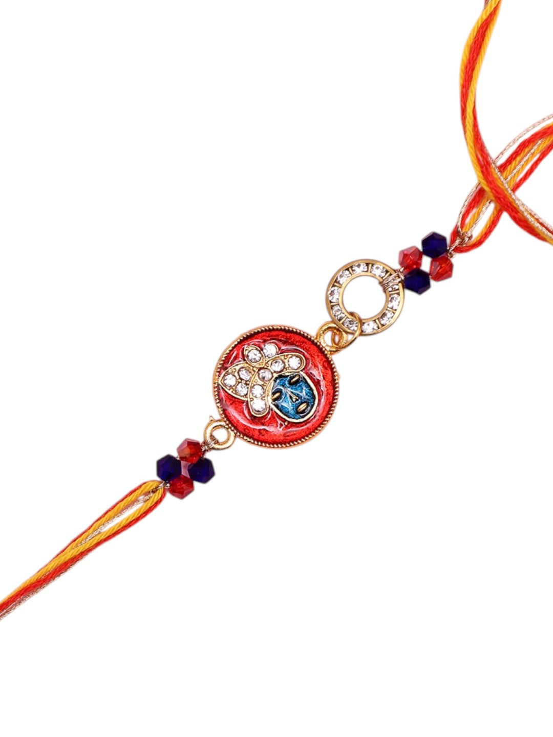 Divine Krishna Rakhi with Traditional Artwork and Vibrant Threadwork