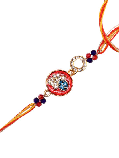 Divine Krishna Rakhi with Traditional Artwork and Vibrant Threadwork