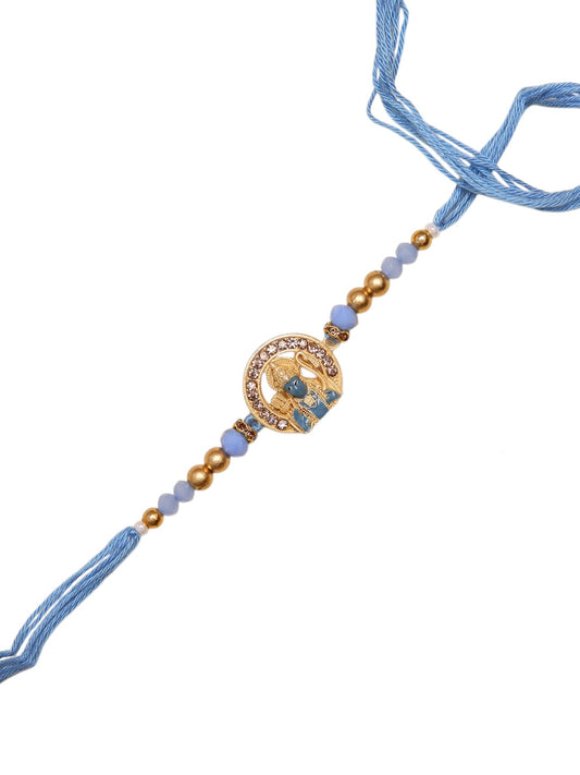 Ethnik Handmade Ram Rakhi With Sky Blue Thread And Golden Beads
