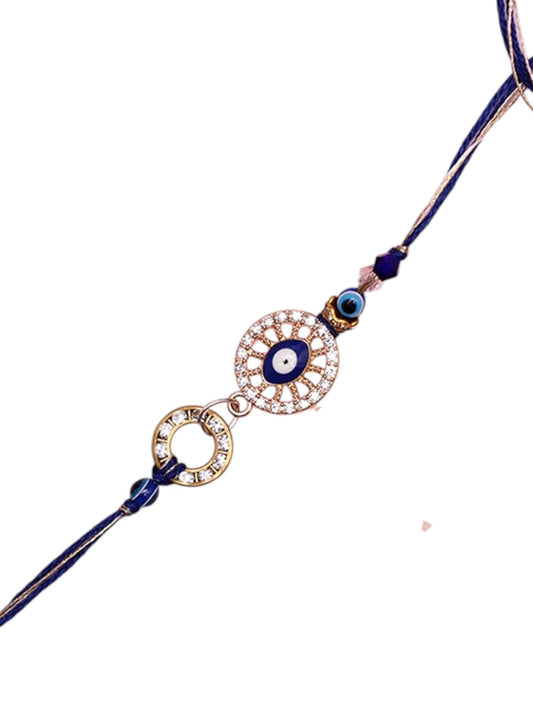 Minimal Designer Nazar Rakhi with Double Circle Crystal Detailing