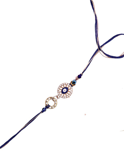 Minimal Designer Nazar Rakhi with Double Circle Crystal Detailing