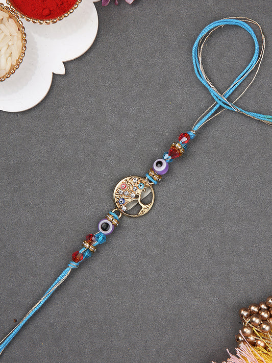 Trendy Evil Eye Rakhi with Circular Crystal Design and Beaded Charm