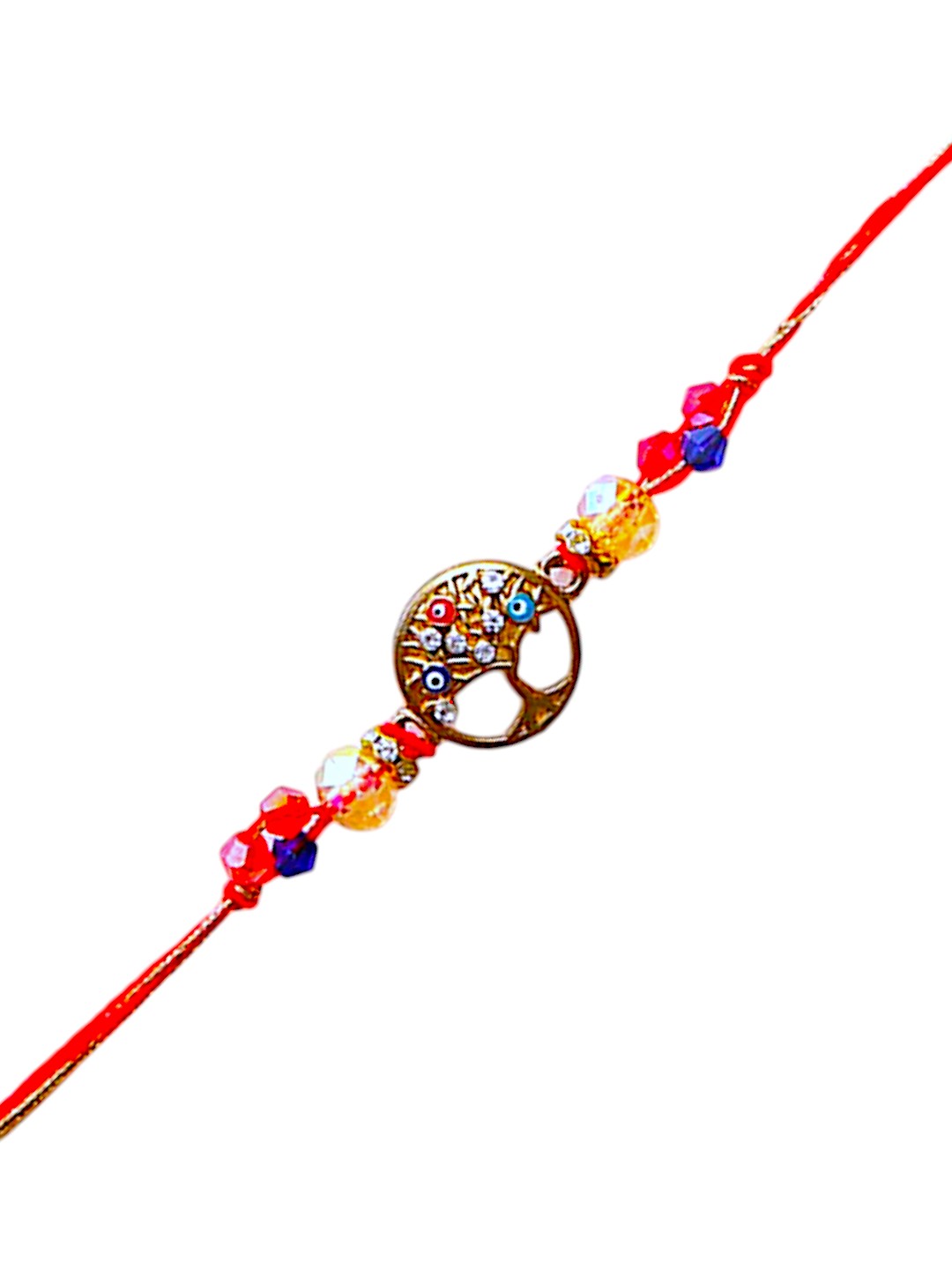 Trendy Evil Eye Rakhi with Circular Crystal Design and Beaded Charm