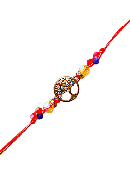 Trendy Evil Eye Rakhi with Circular Crystal Design and Beaded Charm