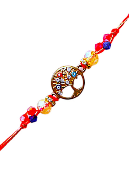 Trendy Evil Eye Rakhi with Circular Crystal Design and Beaded Charm