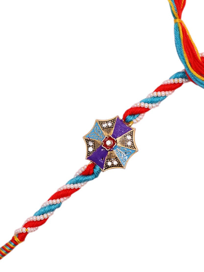 Handcrafted Mosaic Star Rakhi with Vibrant Thread Weave