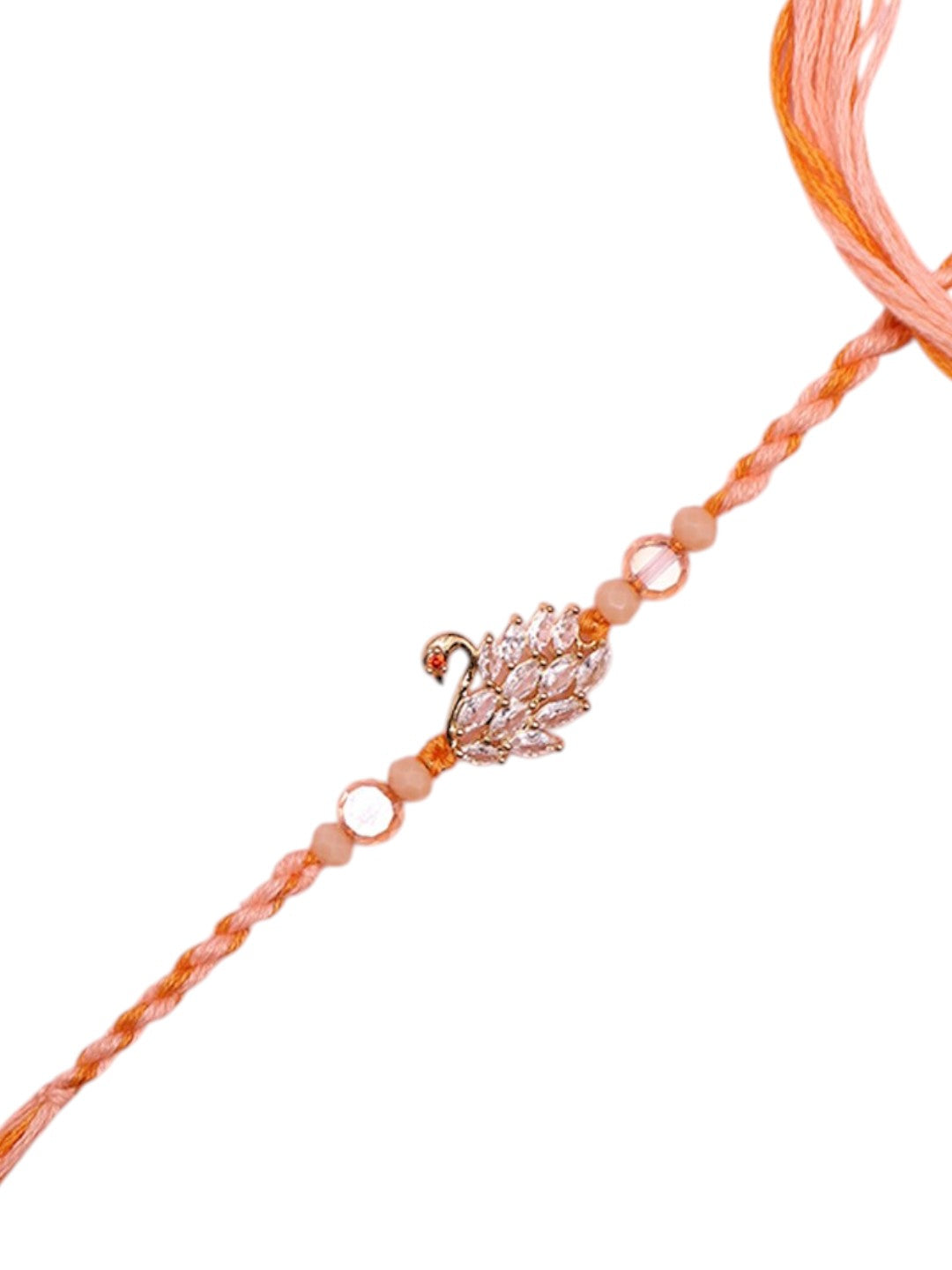 Elegant Swan Rakhi with Crystal Accents on Peach Silk Thread