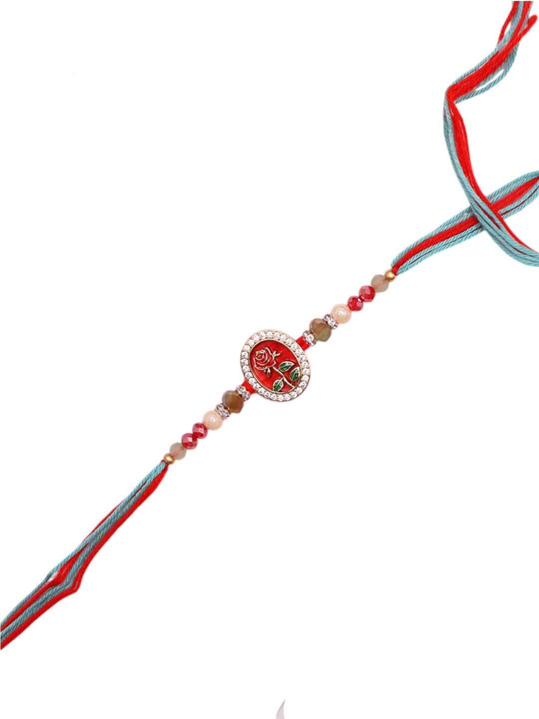 Festive Oval Rakhi with Enamel Detailing and Beaded Thread