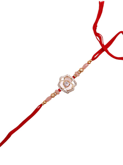 Traditional Handmade Flower Rakhi with Pearl Accents and Golden Touch