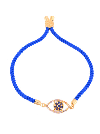 Premium Handcrafted Evil Eye Rakhi With Blue Thread And Gold Finish