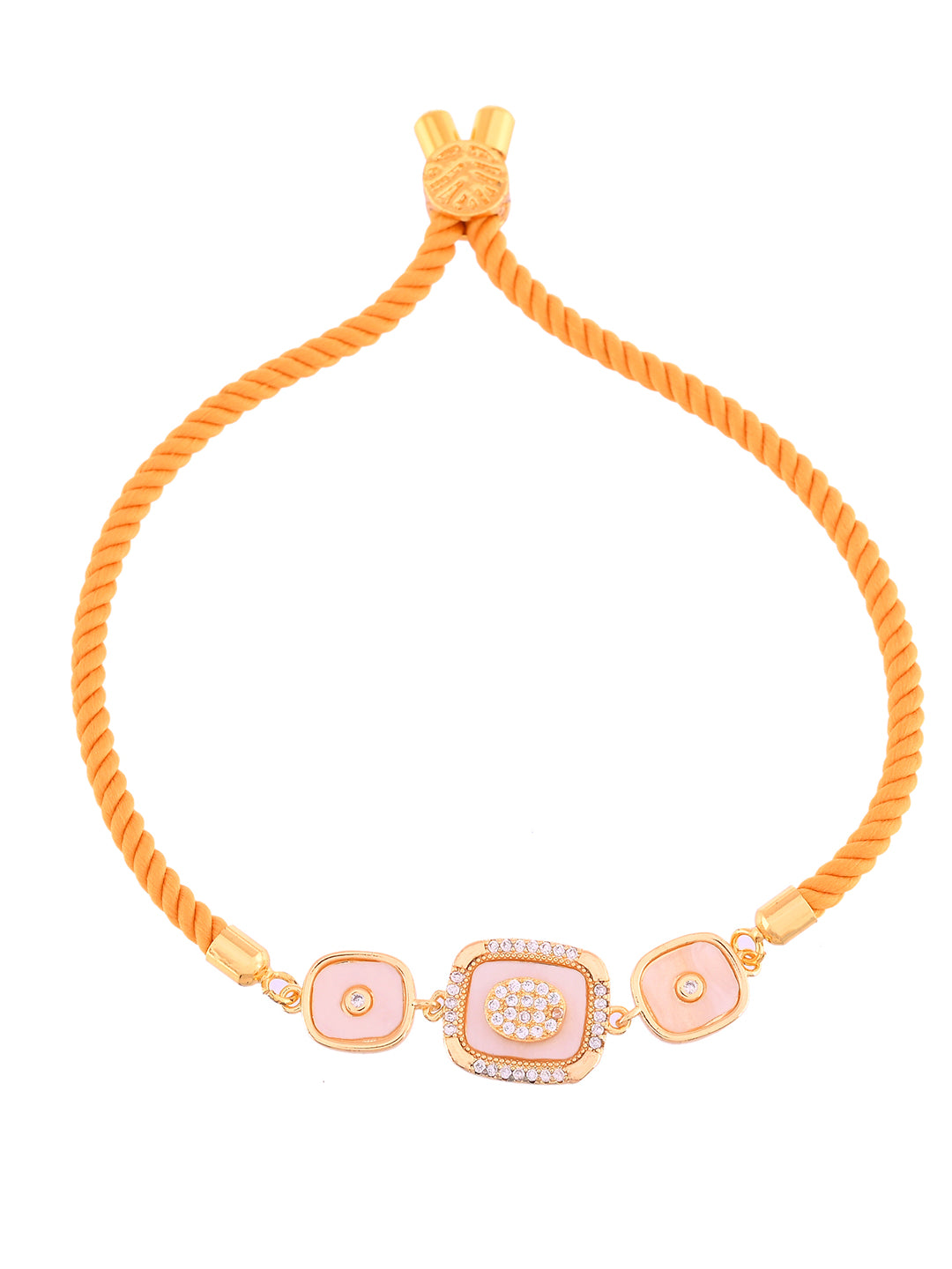Handmade Festive Rakhi With Yellow Cord And Royal Trio Centerpiece
