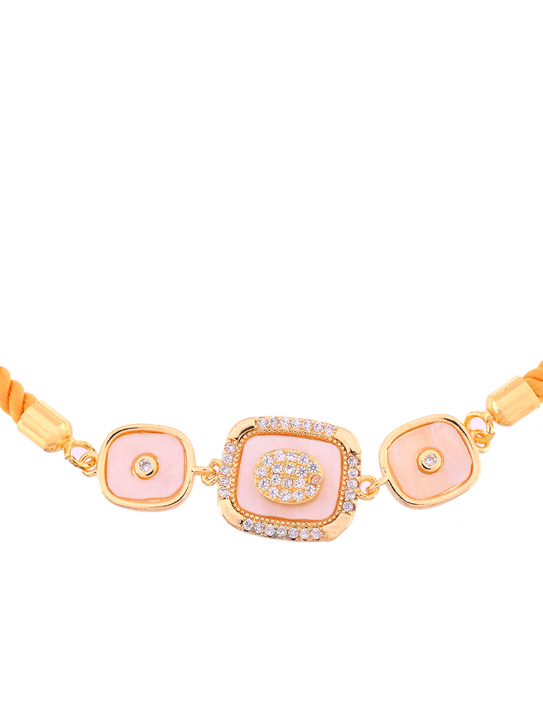 Handmade Festive Rakhi With Yellow Cord And Royal Trio Centerpiece