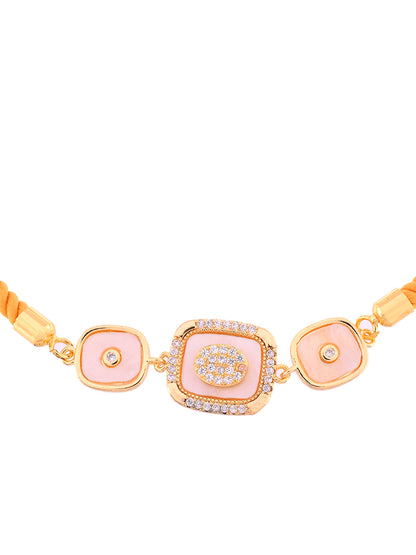 Handmade Festive Rakhi With Yellow Cord And Royal Trio Centerpiece