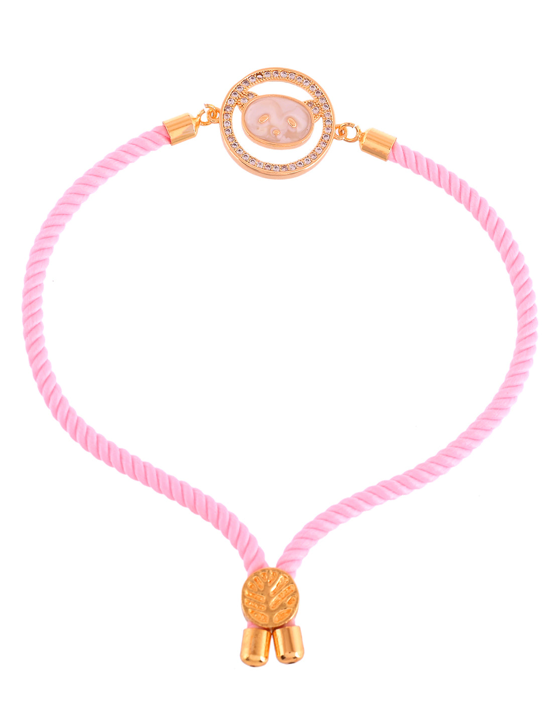 Contemporary Teddy Designer Rakhi With Pastel Pink Cord And Stones