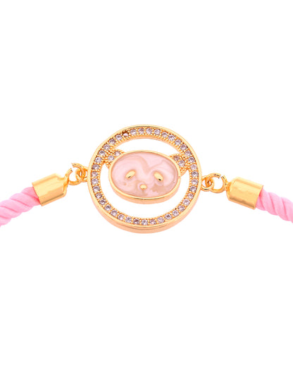 Contemporary Teddy Designer Rakhi With Pastel Pink Cord And Stones