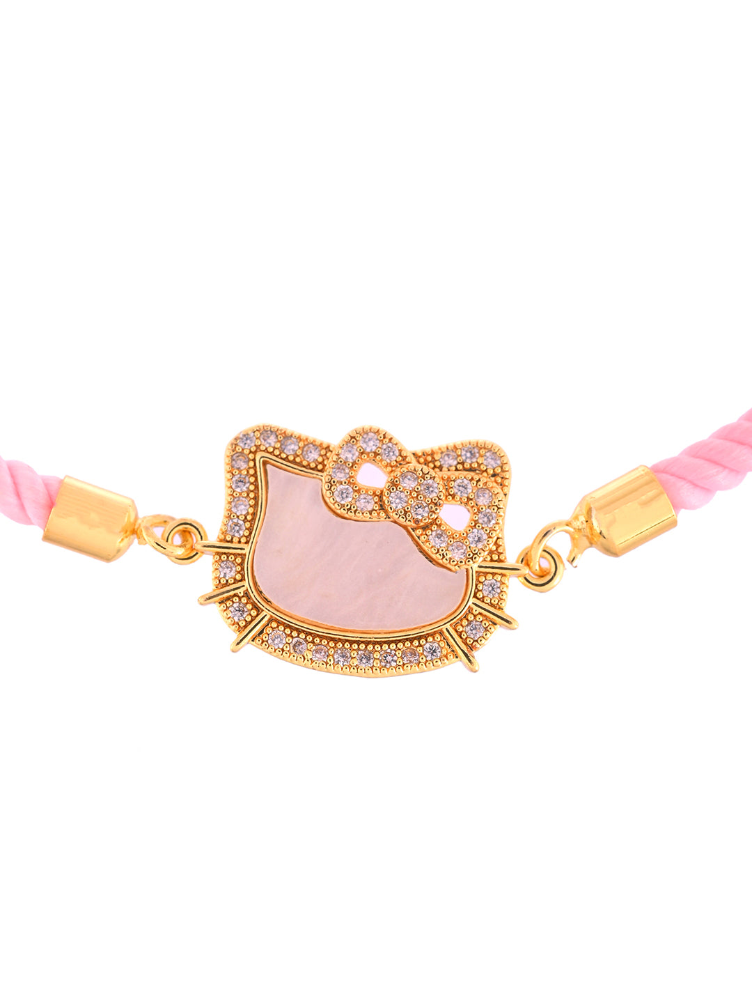 Playful Designer Rakhi With Pink Cord And Embellished Hello Kitty Motif