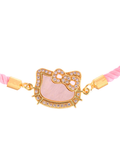 Playful Designer Rakhi With Pink Cord And Embellished Hello Kitty Motif