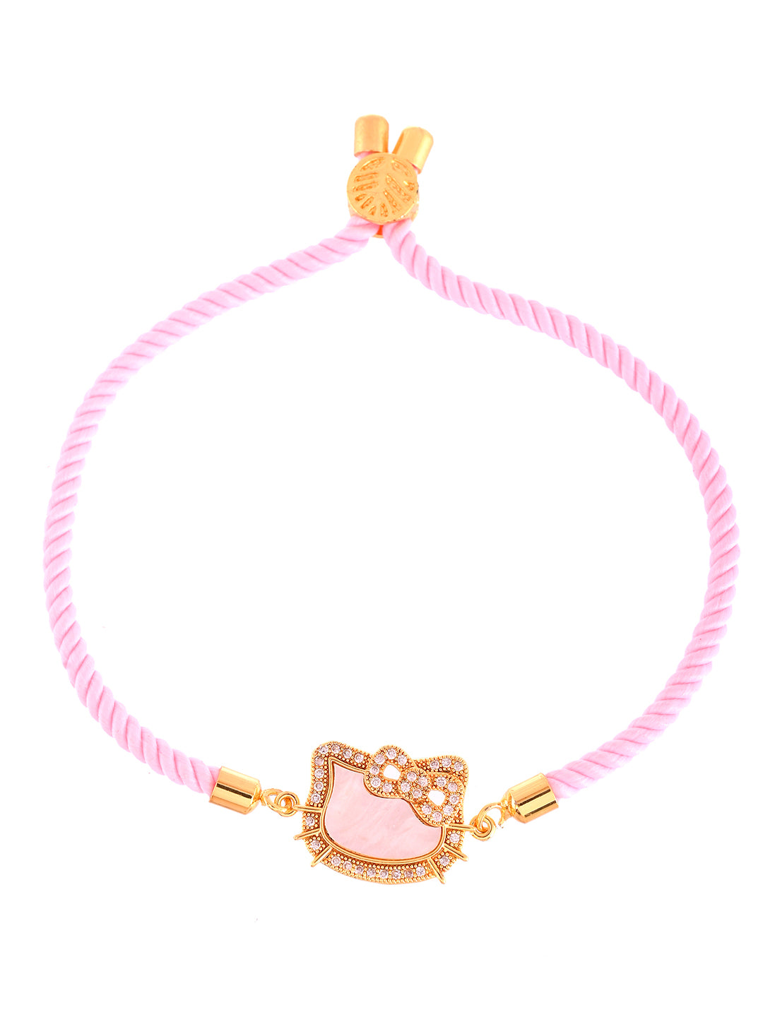 Playful Designer Rakhi With Pink Cord And Embellished Hello Kitty Motif