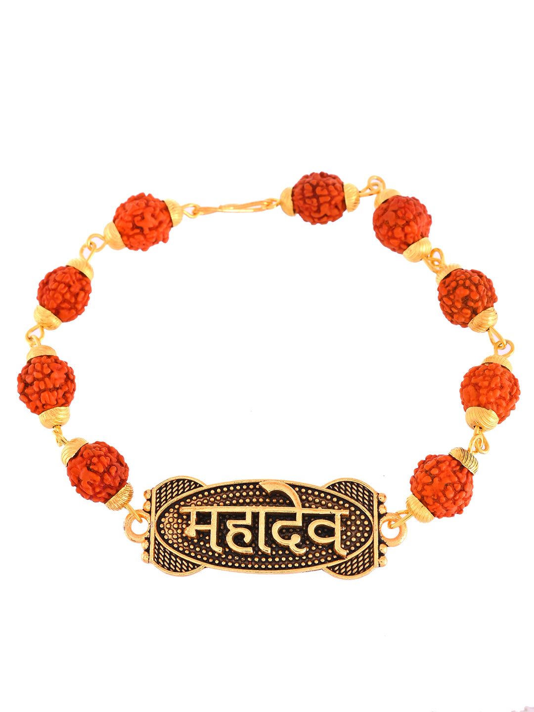 Traditional Mahadev Rudraksha Rakhi With Gold Accents And Spiritual Charm